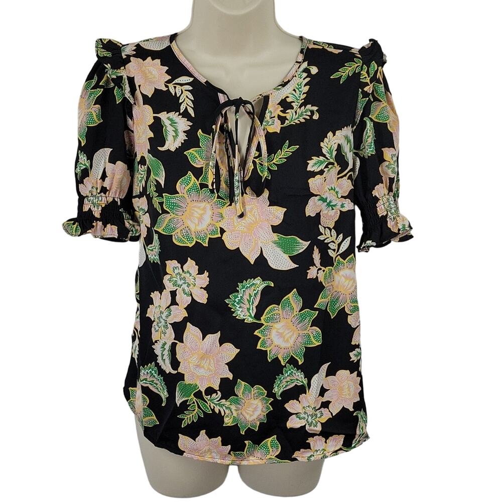 Who What Wear Blouse, Black Floral Print, Sz XS, NWT